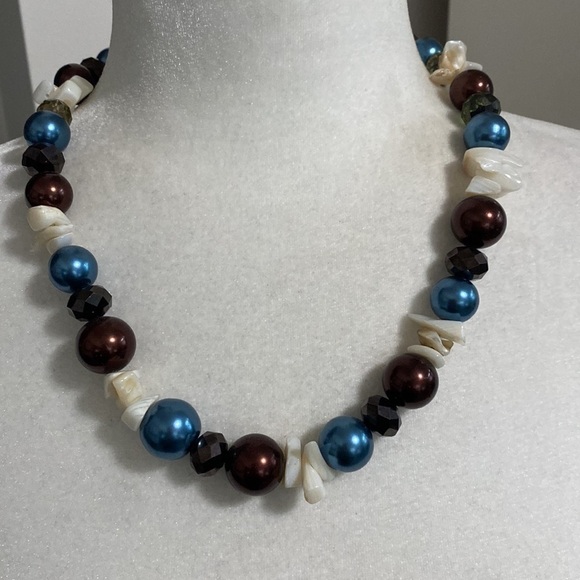 Hand Crafted Seashell Copper Blue Bronze Sparkle Vintage Bohemian Necklace - Picture 1 of 16